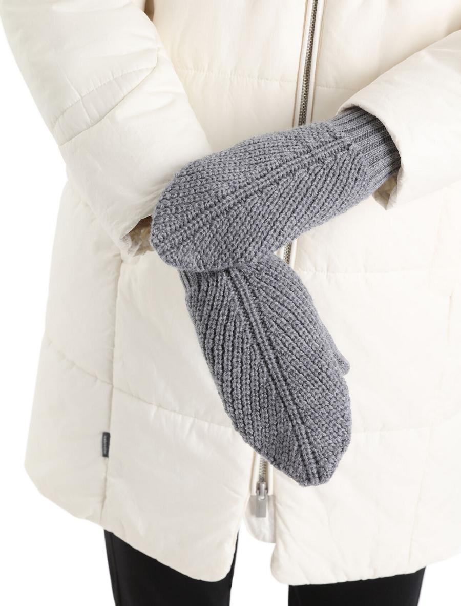 Women's Icebreaker Unisex Merino Waypoint Mittens Gloves Gritstone Heather / Black | CA 1444WNBY